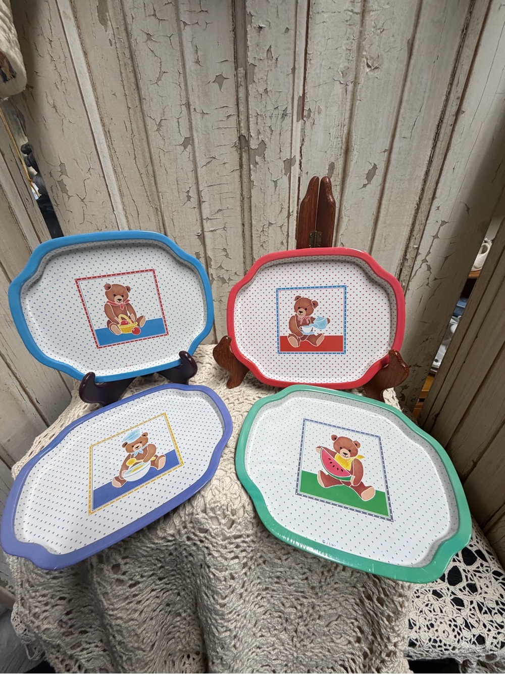 Cottagecore Set of 4 Cute Bear Snack Trays - Multi Color